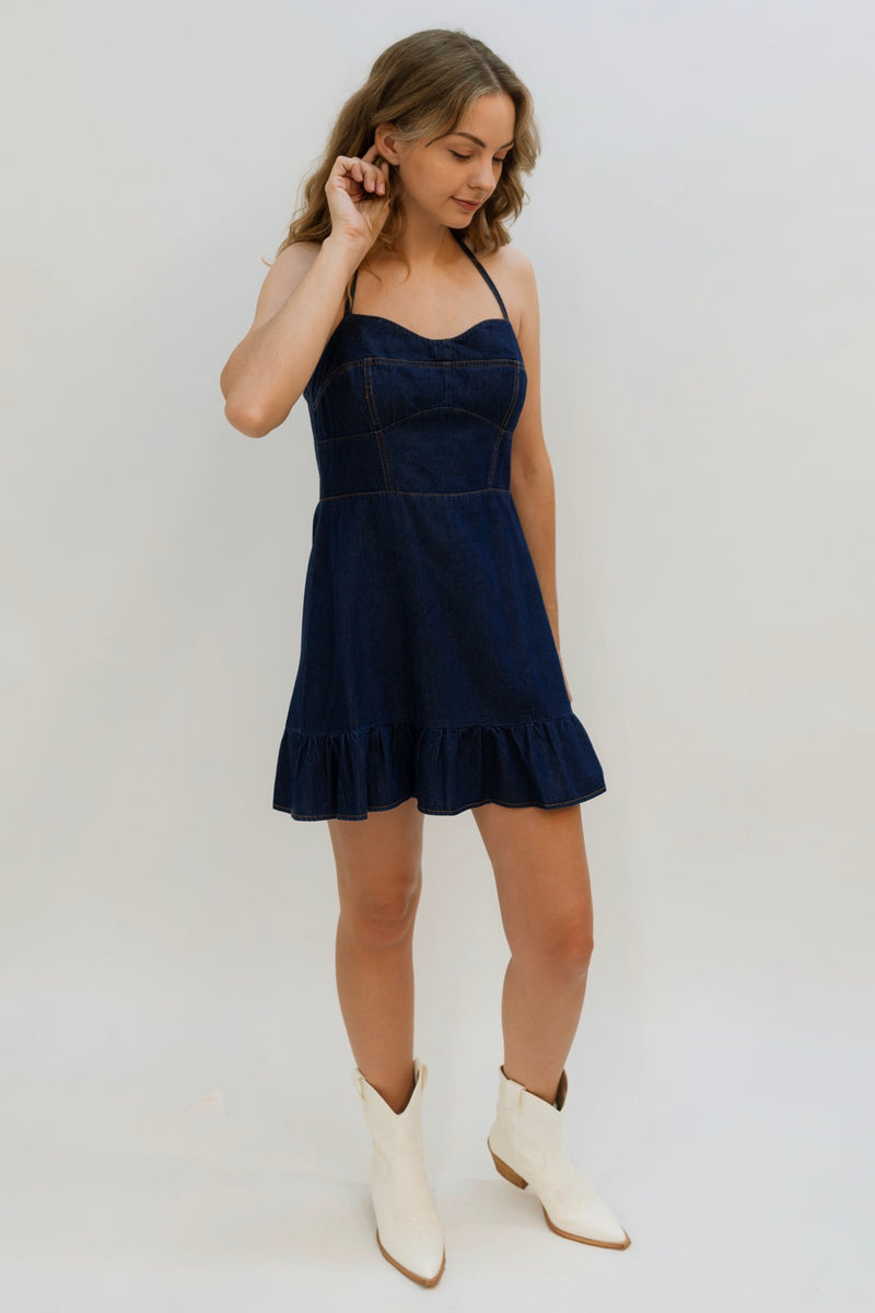 denim mini dress for fall layering