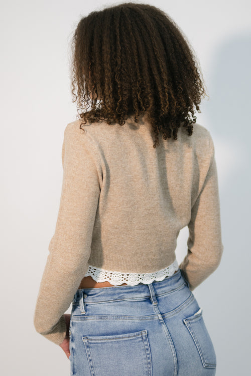 lace trim button down cardigan