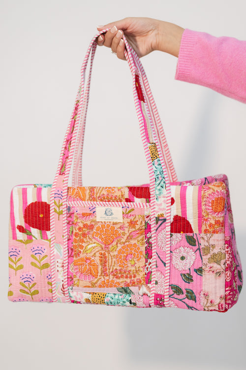 Handmade patchwork duffel bag floral