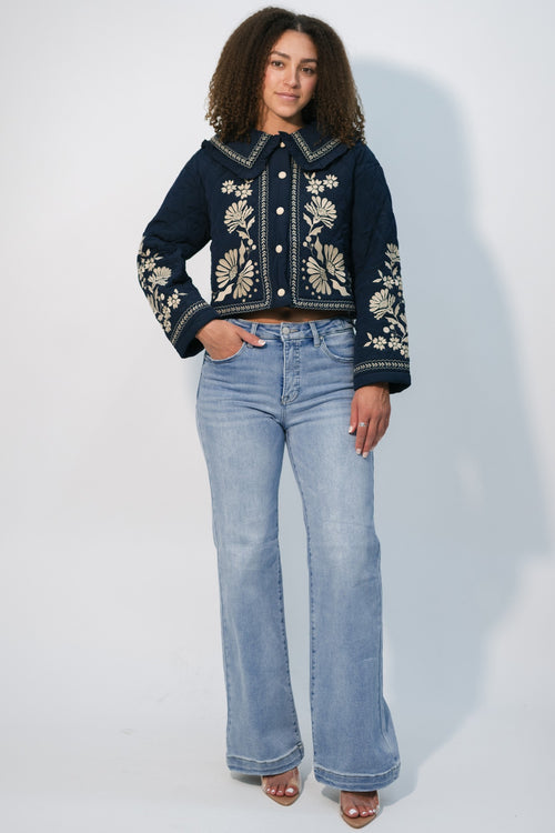Dark academia quilted jacket navy