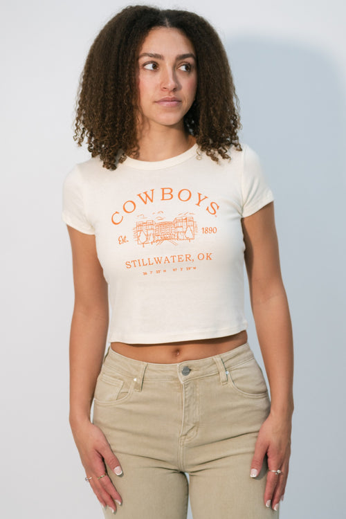 Cowboys stadium baby tee cropped