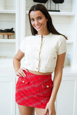 Holiday mini skirt outfit