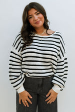 Relaxed Striped Black Sweater for fall and back to school outfit