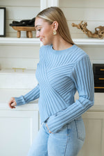 Cozy ribbed knit sweater in blue