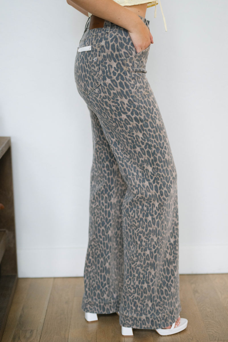 Neutral animal print statement denim