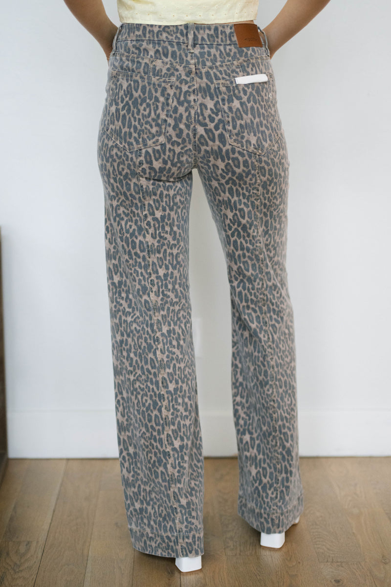 High waisted animal print denim women