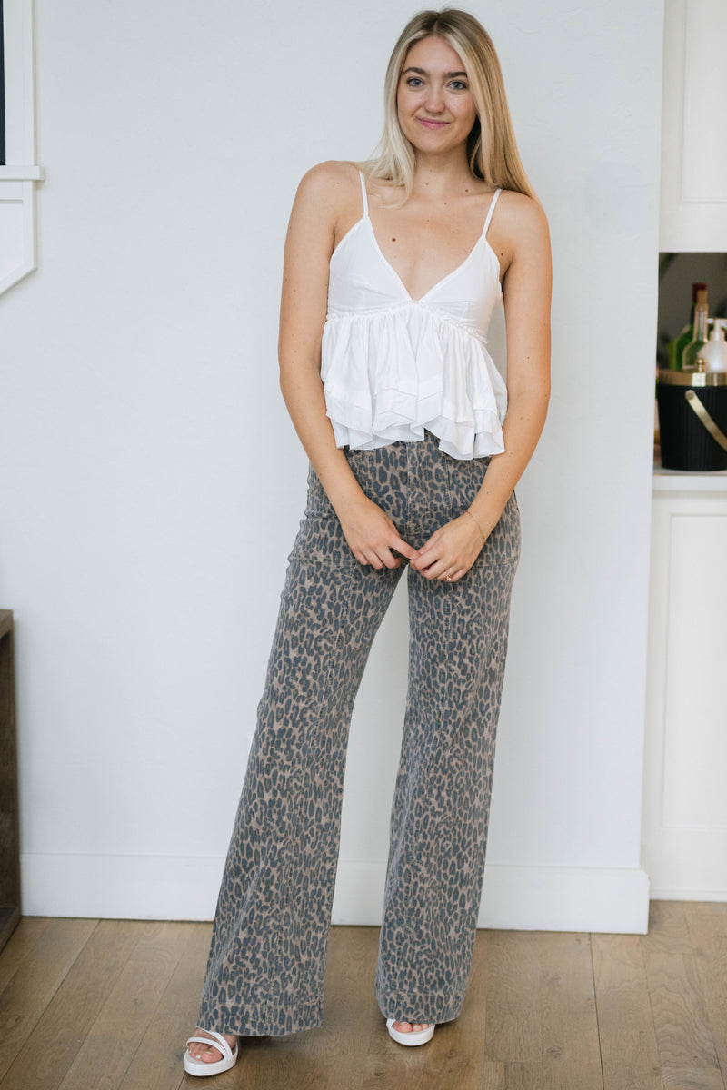 Faded leopard print women's denim for concerts