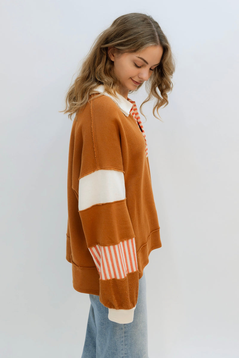 color-block loose fit top for autumn