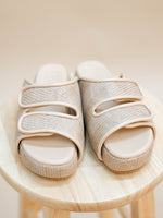 Chunky platform woven slides