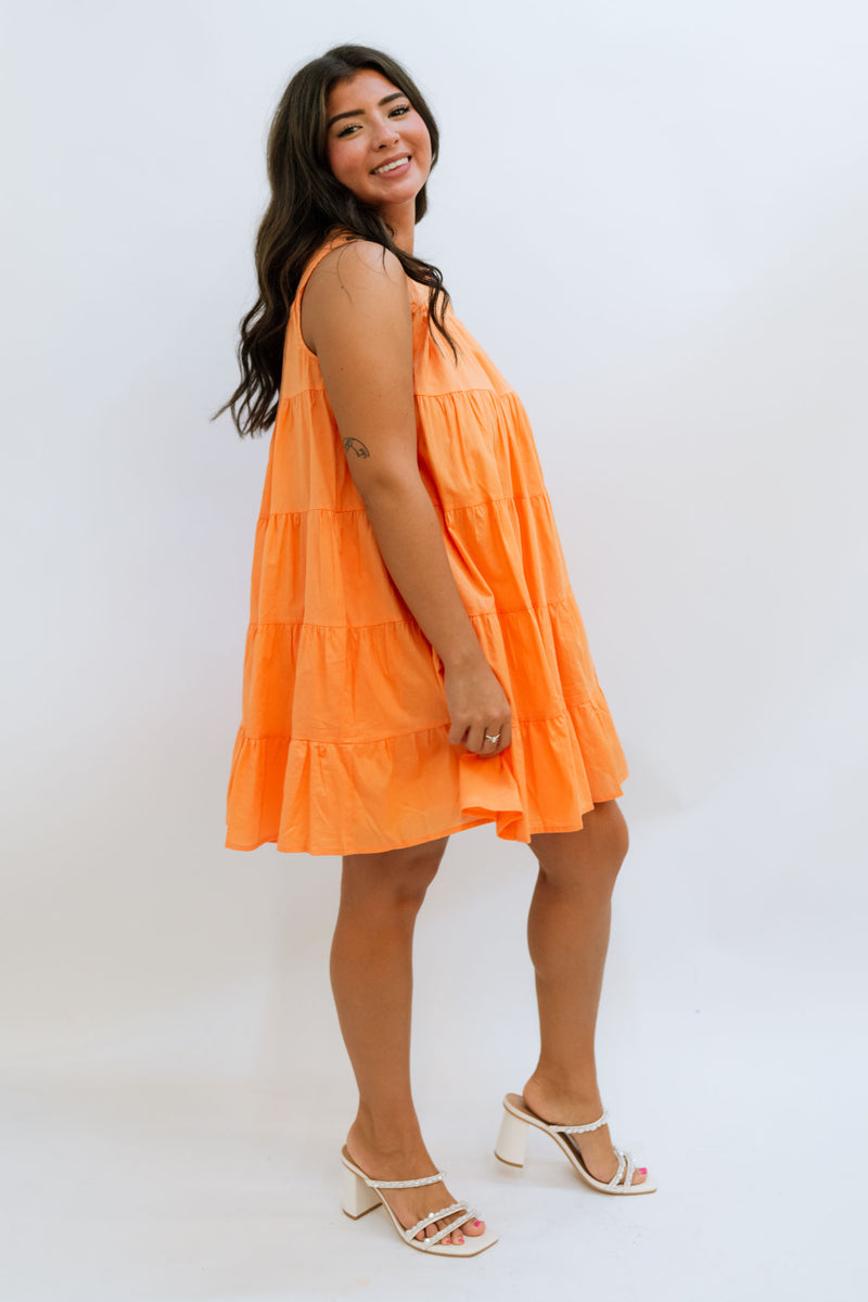 Cute Orange Tiered Dress for game day back to school outfit