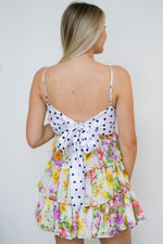 Bow back detail sundress polka dot floral pattern summer wedding guest dress