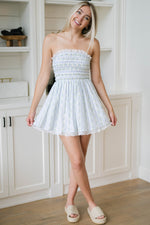 Strapless convertible dress blue floral