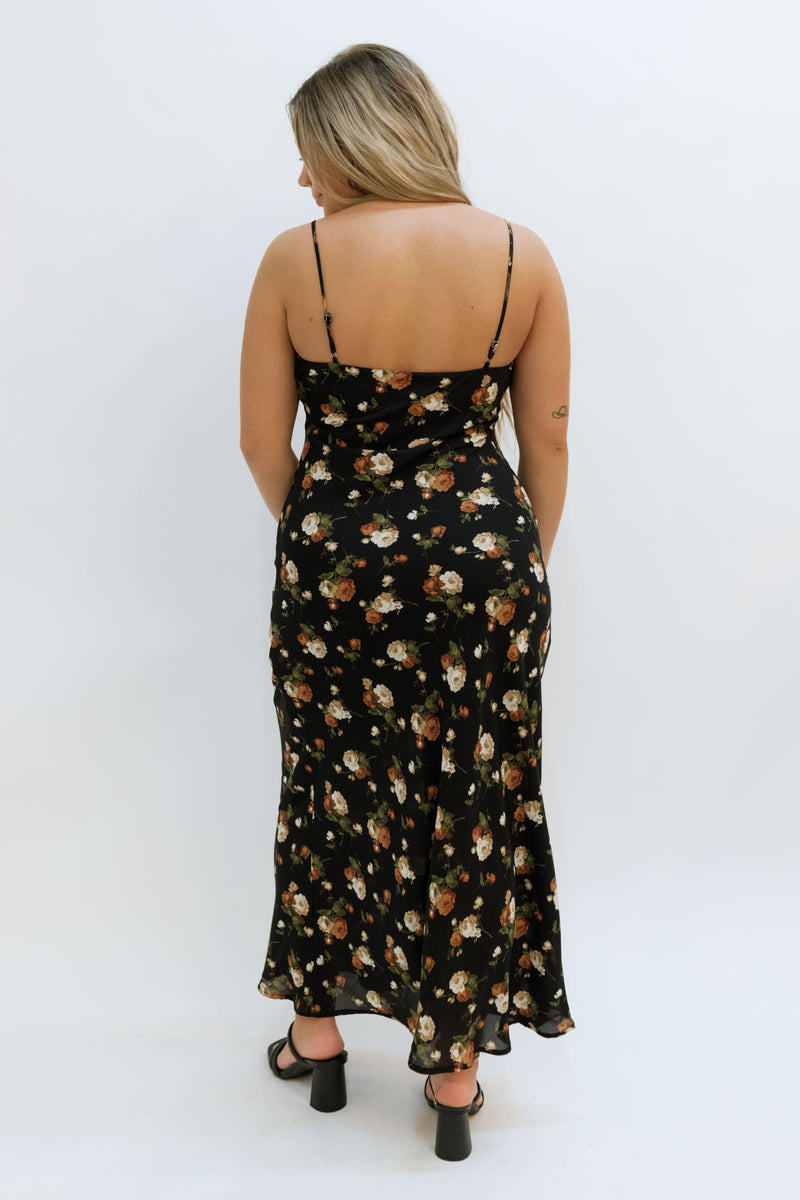 flowy floral dress black