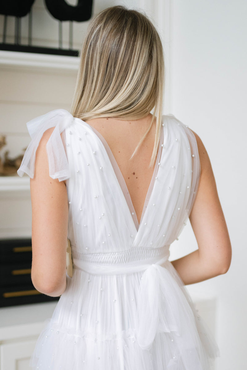 bridal shower dress with pearls