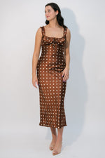 Brown polka dot midi dress
