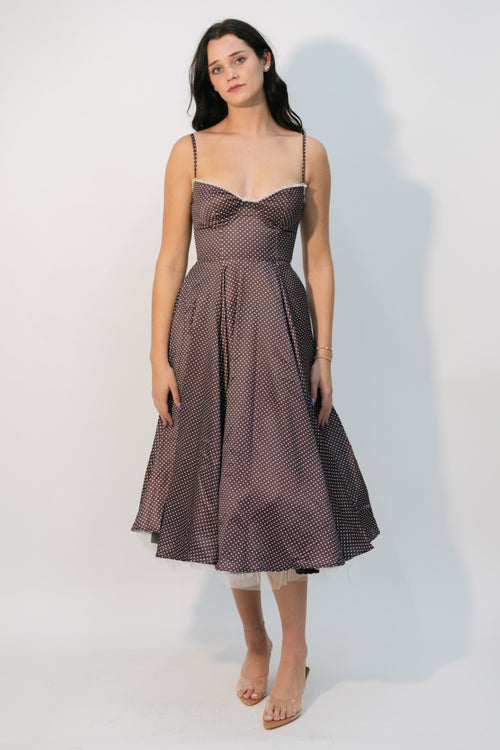 Brown polka dot midi dress