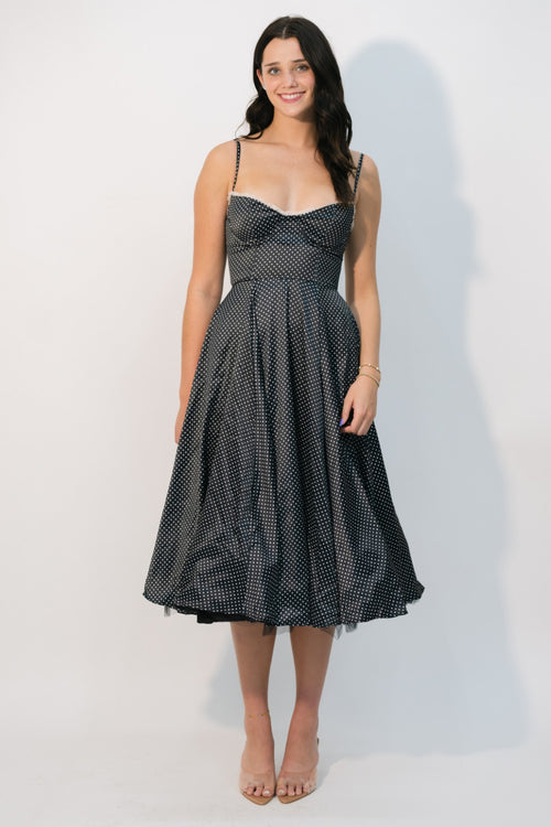 Black polka dot midi dress