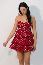 Strapless polka dot mini dress