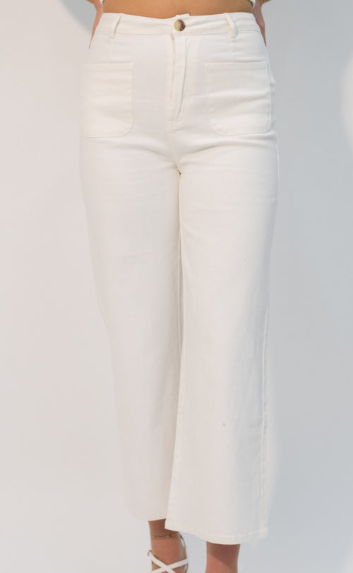 High waisted white jeans