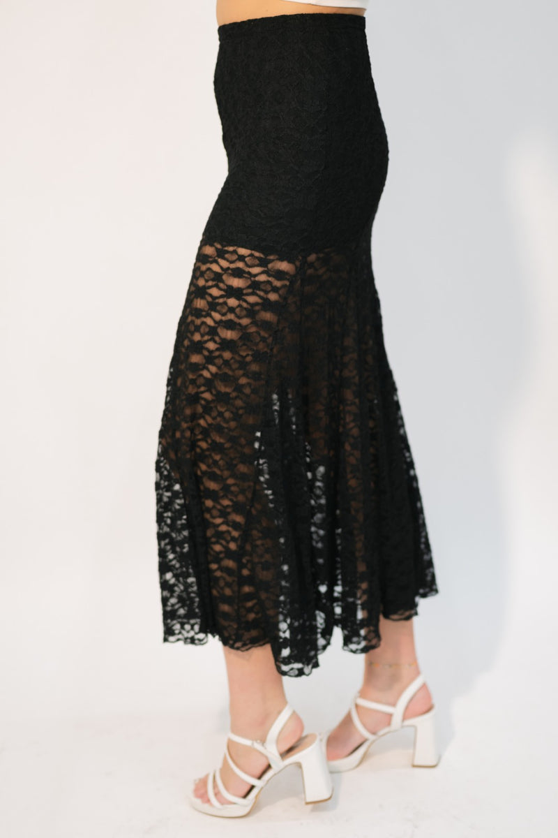 Black lace maxi skirt