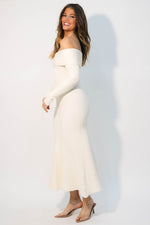 ivory off shoulder knit outfit