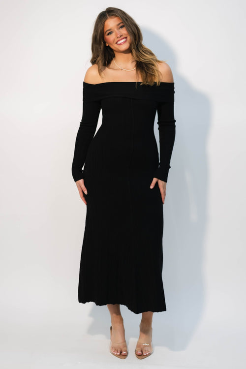 black off shoulder sweater dress