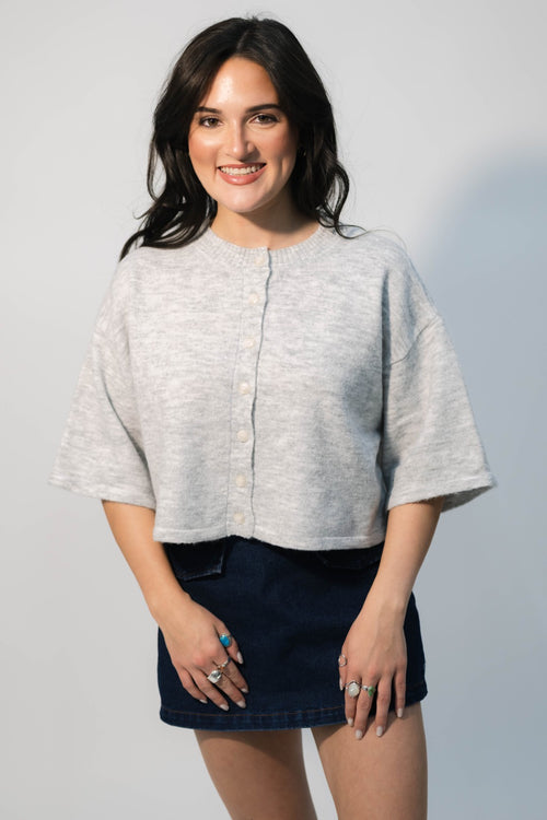 gray cropped cardigan