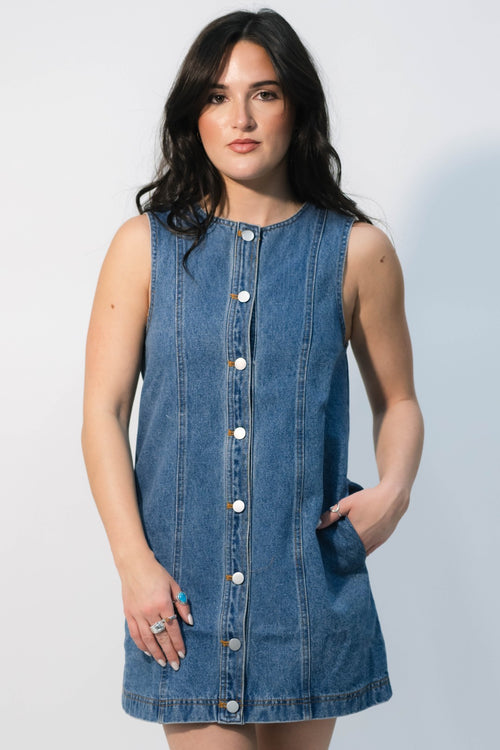 sleeveless denim mini dress