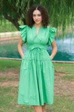 Green flutter sleeve midi dress rush