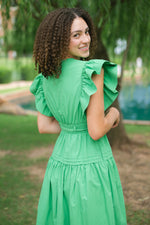 Flutter sleeve rush dress emerald
