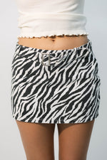 zebra print denim mini skirt