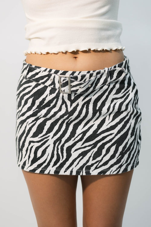 zebra print denim mini skirt