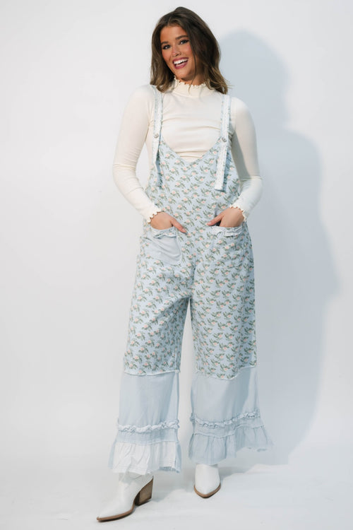 floral denim overalls
