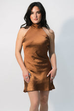 bronze satin mini dress