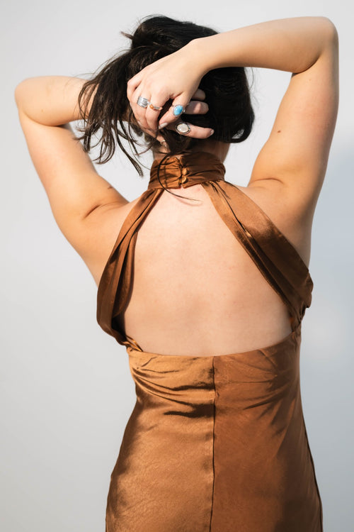 open back satin dress
