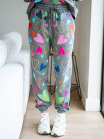 Colorful heart print joggers for women