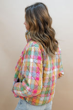 pink green plaid quilted jacket outerwear