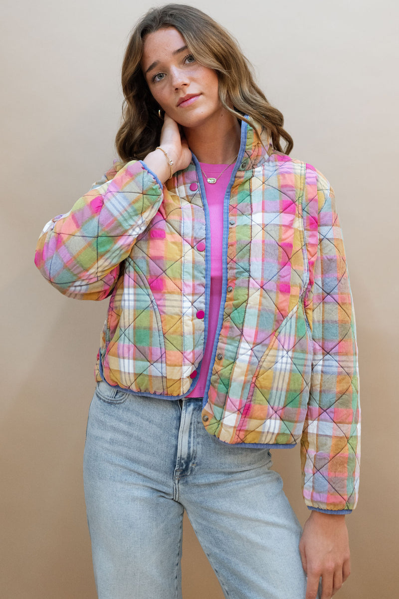 pink patchwork quilted jacket