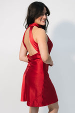 open back red mini dress