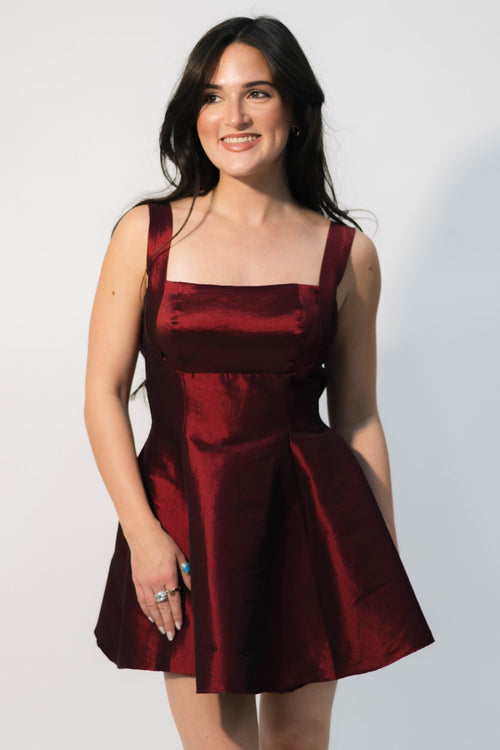 burgundy satin mini dress