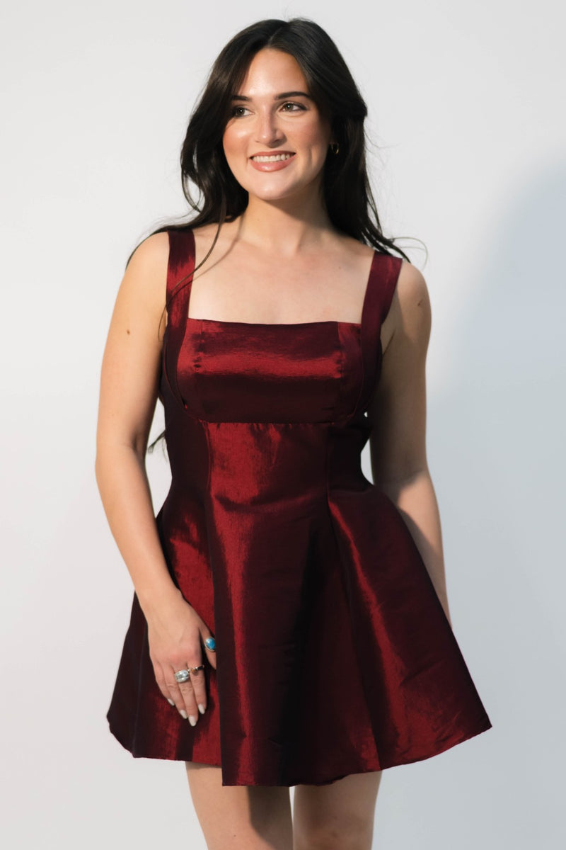 burgundy satin mini dress