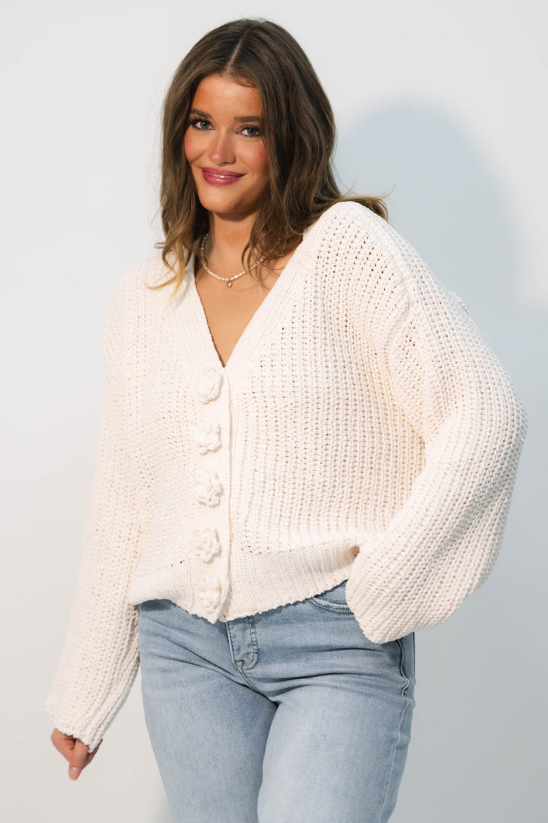 floral button sweater