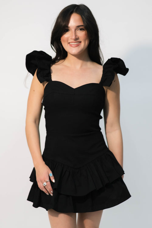 black ruffle mini romper