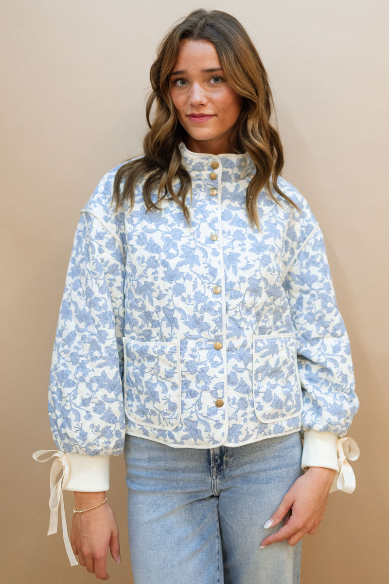 lightweight blue floral quilted jacket