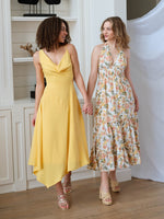 bridesmaids dress yellow and floral