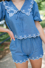 Embroidered chambray set bid day