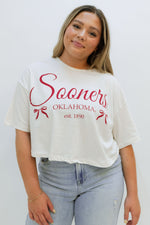 Sooners cropped tee shirt, OU cropped Shirt, White OU shirt, White Bow Shirt, Gamday outfits 