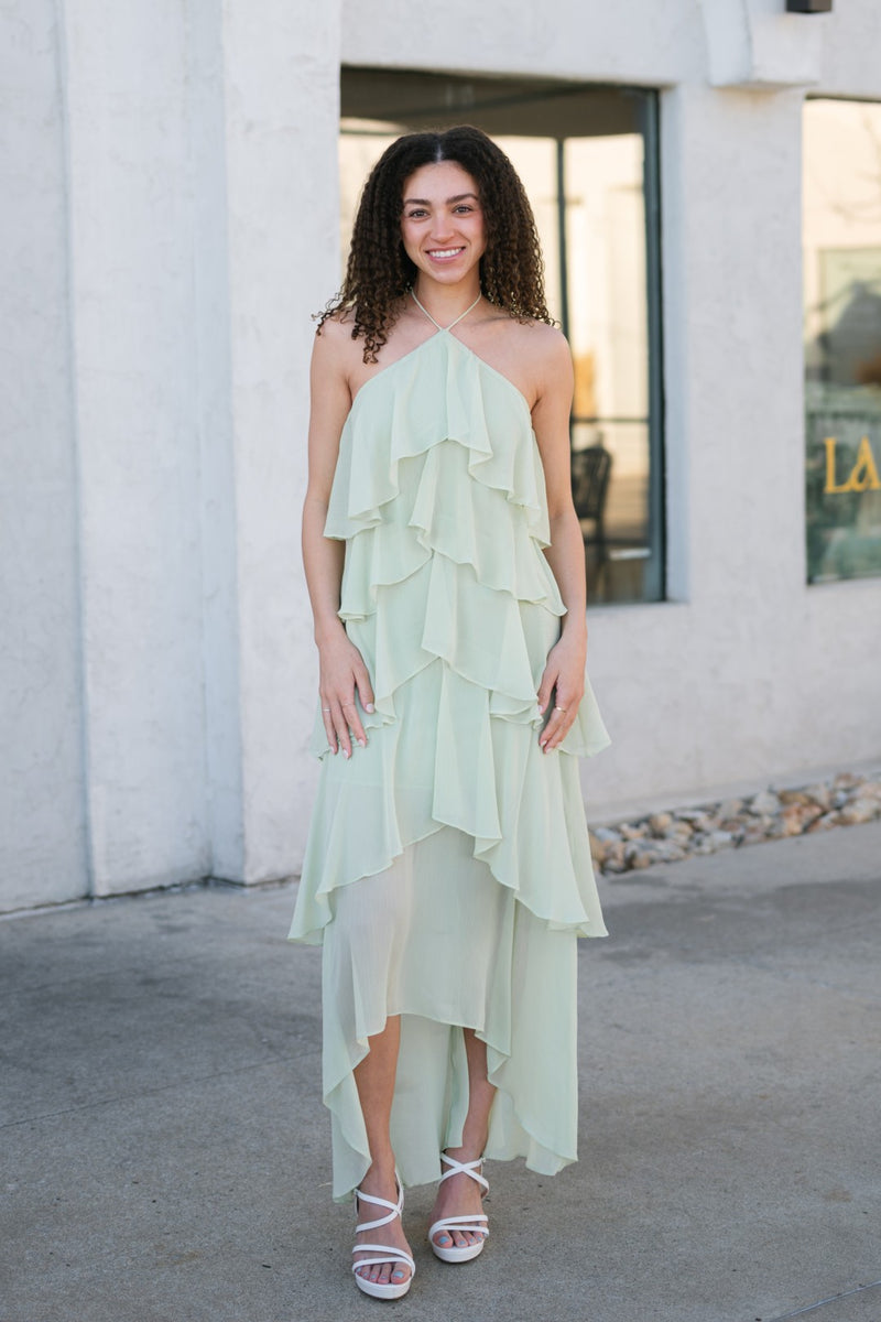Roma Halter Neck Ruffled Maxi Dress - LOVE OKIE Roma Halter Neck Ruffled Maxi Dress - LOVE OKIE