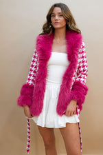 Lalita Houndstooth Coat - Hot Pink