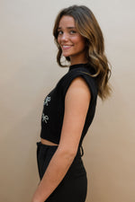 Embellished Bow Sweater Vest - Black